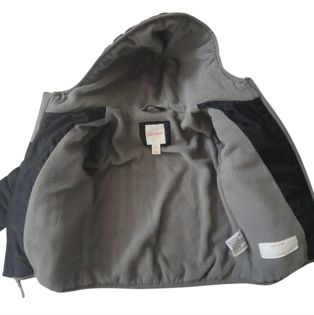 Cat & Jack Toddler Black & Grey Unisex Zip Up Hooded Jacket Fleece Lined, Sz 3T - Picture 2 of 3